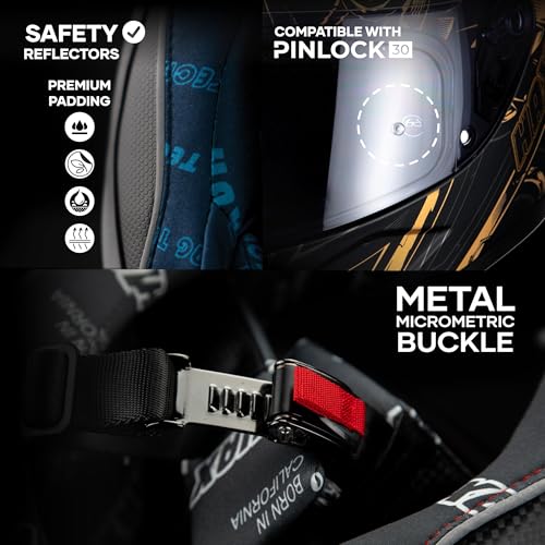 Image of HAX Onix Full Face Motorcycle Helmets DOT Approved, Pinlock Ready & Intercom Slot , Motorbike Powersports Street Racing for Men Women(Pharaoh Matte Blk-Gld, L)