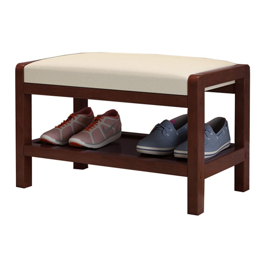 Étagère à chaussures avec coussin en PU et banc de rangement en bois massif beige