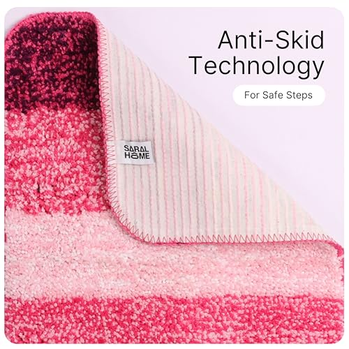 Image of Saral Home Microfiber Striped Anti-Skid Bath Mats, 35x50 CM | Pack of 2 (Pink)