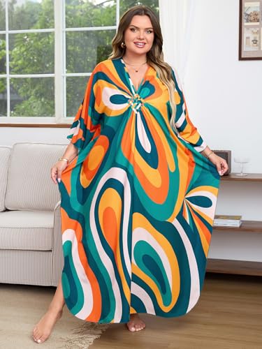 Image of Kaftan Dress for Women - Plus Size Caftan Maxi Beach Dress Moo Moos Loungewear, Swimsuit Cover Up for Beach, Pool or Vacation
