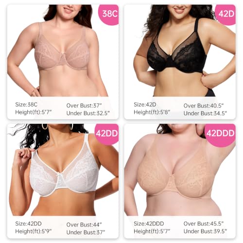 Image of ProKloud Minimizer Bras for Women Full Coverage Supportive Plus Size Unlined Lace Underwire Bra