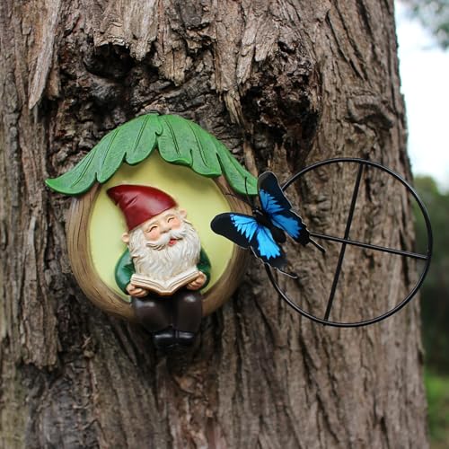 Gartenzwerg aus Kunstharz, für den Außenbereich, leuchtender Feengartenzwerg, Lesebuch, Figur und Schmetterling, Dekoration, 12 cm, leuchtender Elfenspäher, Hof, Kunstskulptur, Heimdekoration