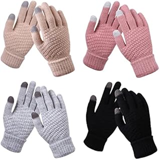 Unaone 4 Pcs Winter Gloves for Women, Touch Screen Warm Gloves Soft Knit Lining and Elastic Cuff Touchscreen Texting Gloves