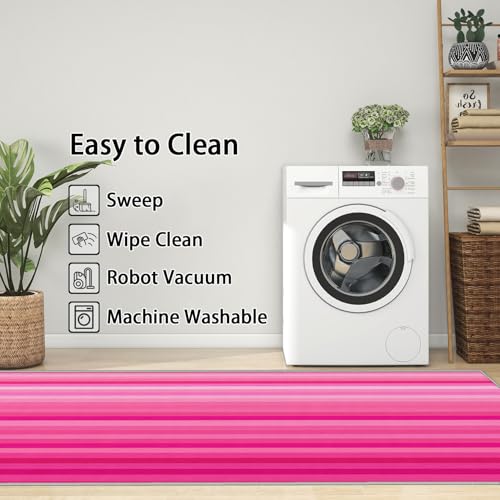 Tapete Hot Pink 2x3 Rayas Moderno Lavable Suave Antideslizante miniatura 4