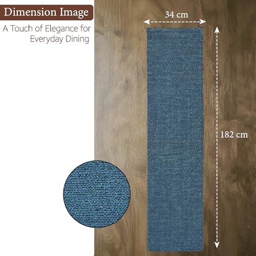 Image of Kuber Industries 72x12 inch Jute Table Runner for Party, Wedding and Family Dinners | Washable & Reusable Centre and Dining Table Runner | Blue