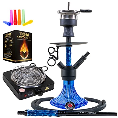 Amy Deluxe 123.03 Alu Dervish Mini - 44 cm, Shisha-Set, Geschenk-Set, Bundle mit TOM Gold Naturkohle & 1000w…