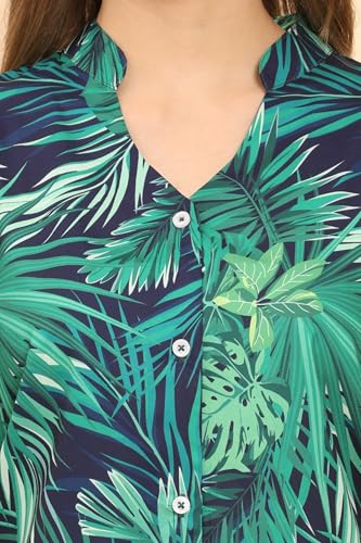 Image of Womens Casual Shirt Soft Beach Shirts Floral Tropic Print V Neck T-Shirt Short Sleeve Button Up Tops