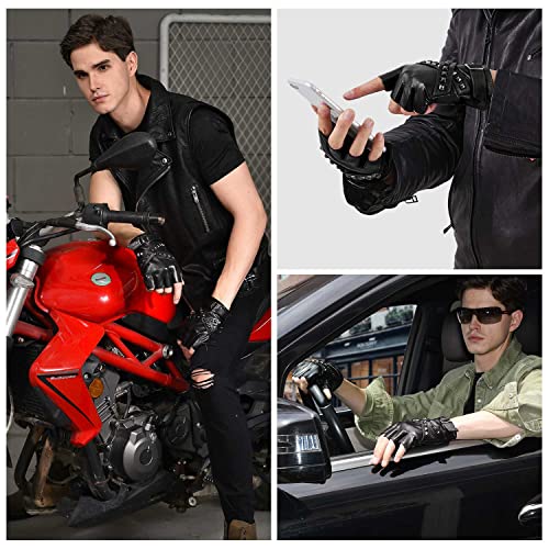 Fioretto Mens Fingerless Driving Gloves Half Finger Leather Gloves Punk Goth Black X-Large #TOP1