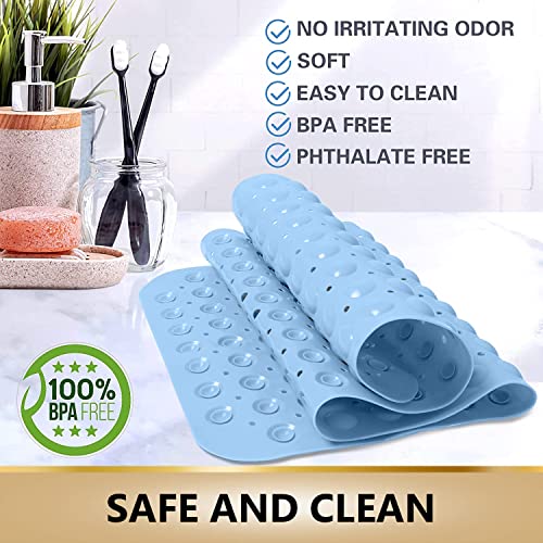 Image of TurtleGrip Anti-Skid Shower Mat, 88x58 cm Soft-Pebble (Blue), Anti-Slip Extra Large Bathtub Mat with Suction Cups, Machine Washable Bathroom Mats with Drain Holes