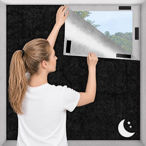 Store Occultant sans Perçage, Film Occultant Fenêtre, 100% Store Occultant pour Fenêtre sans Perçage, Découpable Tissu Occultant Isolation Thermique pour...