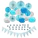 Produktbild GoMaihe Seidenpapier Pompons Bunt 21 Stück, Fächer Pompoms Wabenbälle Hängende Papierfächer, Deko für Hochzeit Geburtstag Graduierung Taufe Kinder Party Weihnachten Halloween, Blau, Hellblau, Weiß