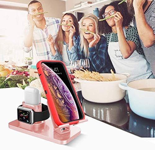 AICase 3 in 1 Charging Stand,iwatch charging dock,Nightstand Mode for iWatch Series 5/4/3/2/1, AirPods and iPhone 11/11 Pro/11 Pro Max/X/XS/XS Max/XR/8/8Plus (Rose Gold)