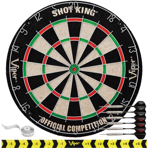 GLD Products Shot King Regulation Steel Tip Dartboard Set with 6 Darts and Rotating Number Ring