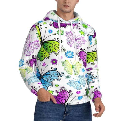 Sweat à capuche épais homme avec motif papillon coloré et doublure chaude