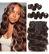 LUMIERE Dark Brown Clip In Hair Extensions Body Wave Clip Ins Human Hair For Black Women Seamless...
