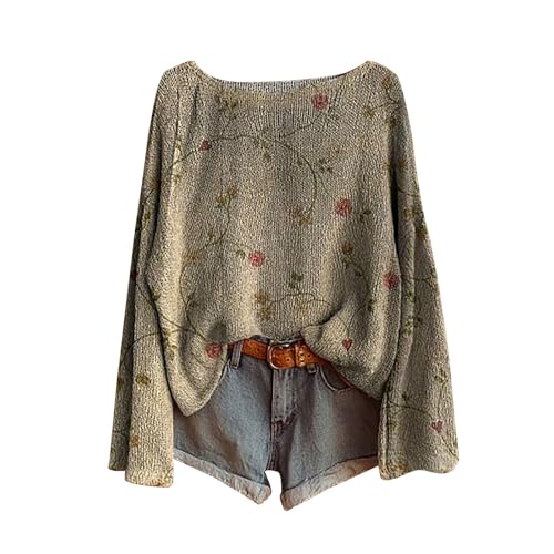 Knitted Tops for Women Fall 2025 Aesthetic Boho Vintage Long Sleeve Oversized Graphic Plus Size Y2K Cute Pullover