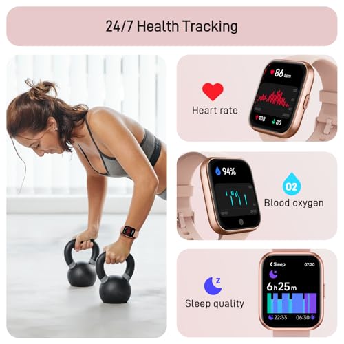 Image of Tensky Smart Watch for Women Android & iPhone, Alexa Built-in, 1.8 inch Touch Screen Fitness Tracker with Answer /Make Calls, 3ATM Waterproof Heart Rate /Sleep /SpO2 Monitor, Pedometer, 100+ Sport Modes