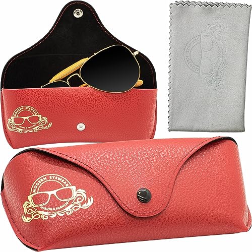 Modern Eyewear Estojo de couro para óculos de sol – Estojo fino para homens e mulheres – Estojo de óculos de sol portátil, Capa vermelha moderna, G