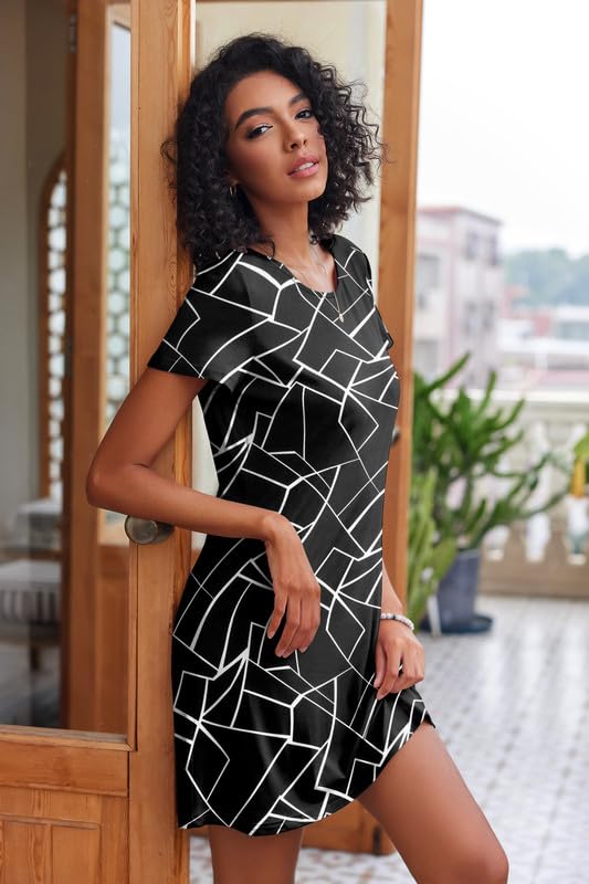 Image of Ekouaer 2 Pack Nightgowns for Women Sleepshirt Short Sleeve Night Shirts