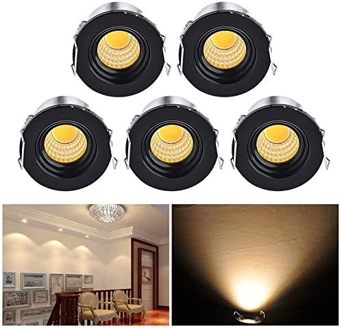 Small Recessed Mini Spotlight 5Pcs, 1W LED Ceiling Spotlight Mini Recessed LED Downlight Aluminum Spot LED Set with Transformer Cool White for Cabinet/Cupboard/Kitchen/Living Room