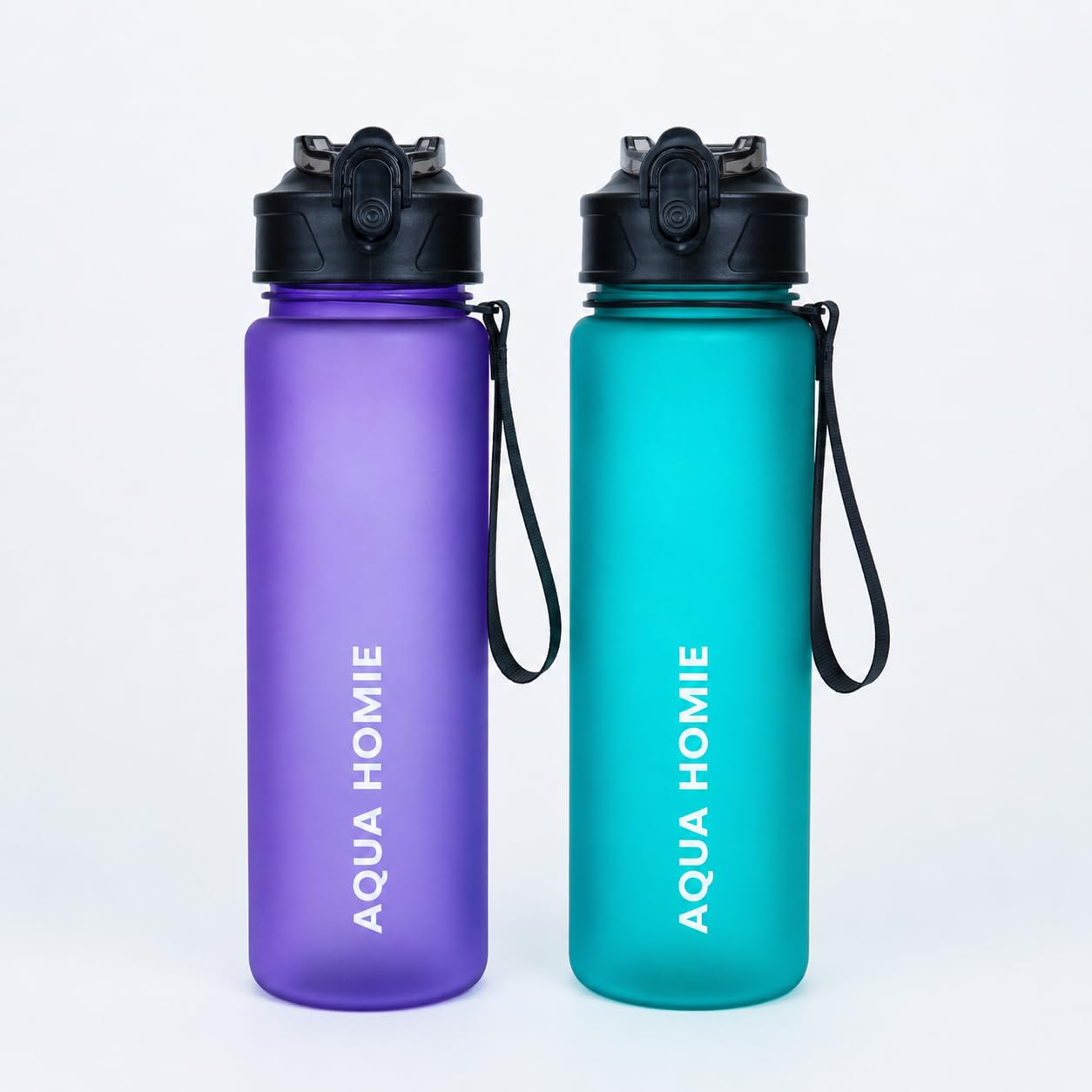 Pack of 2 Water Bottle with Straw 750ml – Leakproof BPA Free Sports Water Bottle for Gym, School & Travel – Motivational Drinking Bottle with Time Markings for Kids & Adults (Purple-Green, 750ml) — image 1