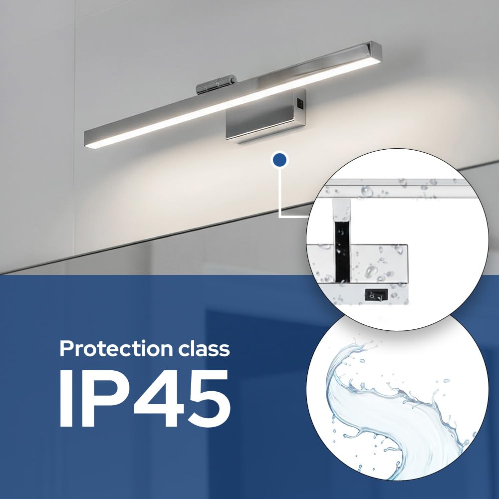 LED Spiegelleuchte für Bad – Wasserdicht Badezimmer Lampe Chrom | über dem Spiegel/Bild 55cm mit Schalter und Drehbarem Kopf – 12W 850lm 4200K Neutralweiß – Wandleuchte IP45 – Horoz