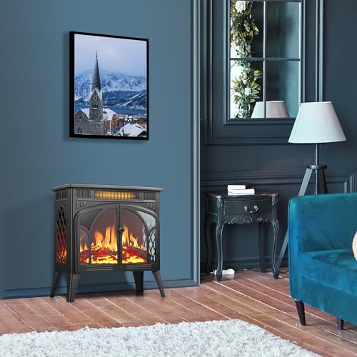 Image of R.W.FLAME Electric Fireplace Heater 25 inch with Remote Control, Cathedral Stylish, Different Flame Effects and Log Set Colors, Adjustable Brightness and Heating Mode, Overheating Safe Design, Gray