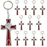 12 Pcs confirmation Red Holy Spirit dove Cross Keychain Party Favor enamel Cross Key Ring