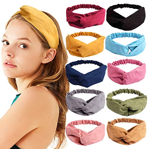 Vintage Headbands for Women, 10 Pcs Boho Cross Headbands for Women, Soft Cloth Wrap Headbands, Hair Hoop Hairbands Headwraps Headwear Hair Accessories for Women Girls cintillos de pelo para mujeres