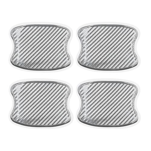 4PCs Car Scratch Protectors, TPU Carbon Fiber Door Bowl 3D Sticker, Universal Protective Film for Most Cars (Small-Silver)
