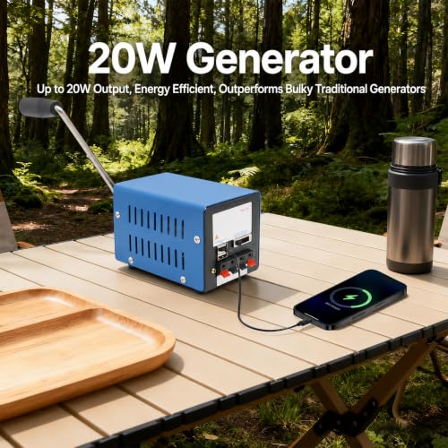 Generador portátil de manivela manual de 20 W para camping y emergencias, con carga USB, color azul miniatura 2