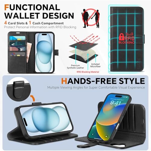 Image of WHITBULL Flip Case Detachable Leather Wallet Cover Removable 2 in 1 Smart Case for iPhone 17 Pro Max (Black)