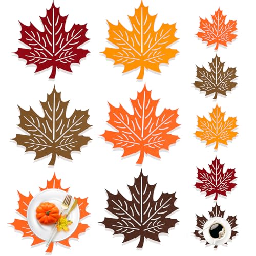 HOWAF 5 Pack Autumn Leaf Table Mats and Coasters, Thanksgiving Fall Decorations Felt Non-Slip Maple Leaves Orange Coasters - Cosy Home Interiors HOWAF 5 Pack Autumn Leaf Table Mats and Coasters, Thanksgiving Fall Decorations Felt Non-Slip Maple Leaves Orange Coasters