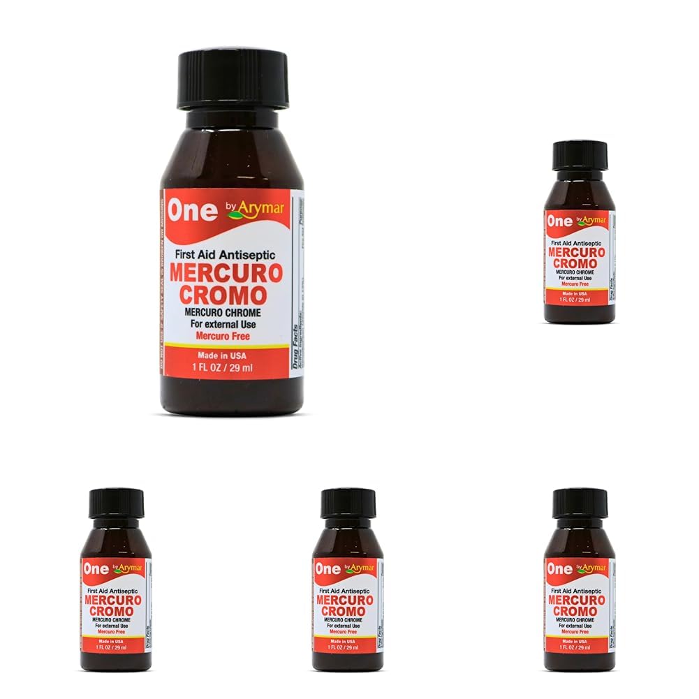 Mercuro Chrome Antiseptic Solution - First Aid Topical Liquid, 1 fl oz - for Minor Cuts and Scrapes (Pack of 5)