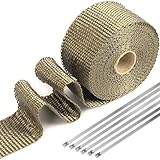 Titanium Exhaust Heat Wrap, 2' x 20' Heat Shield Tape with Stainless Ties for Motorcycle