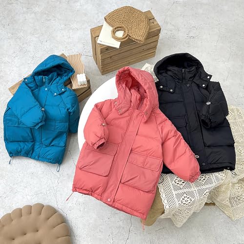 Toddler Kids Boys Girls Long Sleeve Big Pockets Solid Colour Zip Down Jacket Hat Removable 2023 New down Jacket2