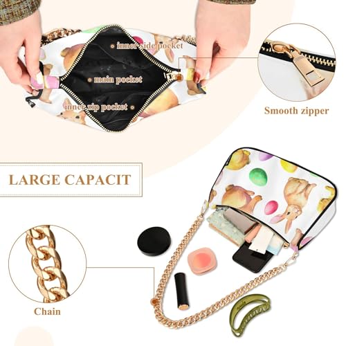 Rabbits Easter Eggs White Aesthetic Shoulder Bag for Women Retro Formal Purse Hobo Animals Clutch Handbag Zipper Closure4