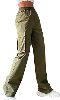 4 Pockets Women's Beltless Cargo Pant,Womens High Waisted Trousers Relaxed Style Straight Pants Casual Sweatpants