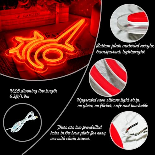 Image of Gaming Red Mage Neon Sign for Wall Decor, Size 13.7 inch x 9 inch, Line Length 75 inch, Dimmable, USB Powered, Red, Neon Light for Bedroom, Game Room, Cave Man, Birthday Decorations