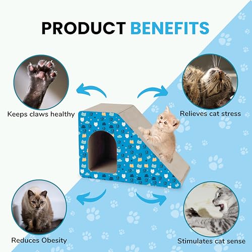 Image of Foodie Puppies Cat Scratcher Pad with a Catnip and 18 Screws for Cats & Kittens - (Inclined Play House) | Durable Corrugated Scratching House, Easy to Assemble | Furniture Protection, Play & Relax