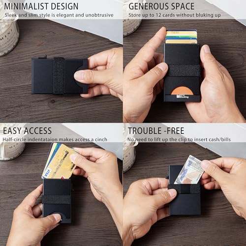 Image of Card Holder Wallets for Men | Slim Aluminum Wallet | RFID Blocking Minimalist Metal Pop Up Wallet | Money Clip & Cash Band | Expandable Compact Plate | Men's Accessories & Gifts for Men,Black