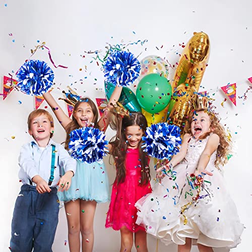 4Pcs Metallic Cheerleading Pom Poms For Kids, Creatiee 2 Pair Cheerleader Cheering Squad Pompoms For Boy Girl School Sports Games Team Spirit Cheer (Blue White) #TOP4