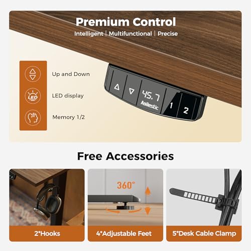 Image of Agilestic Electric Standing Desk, 48 x 24 Inches Height Adjustable Desk, Sit Stand up Desk for Work Office Home, Splice Board, Dark Walnut