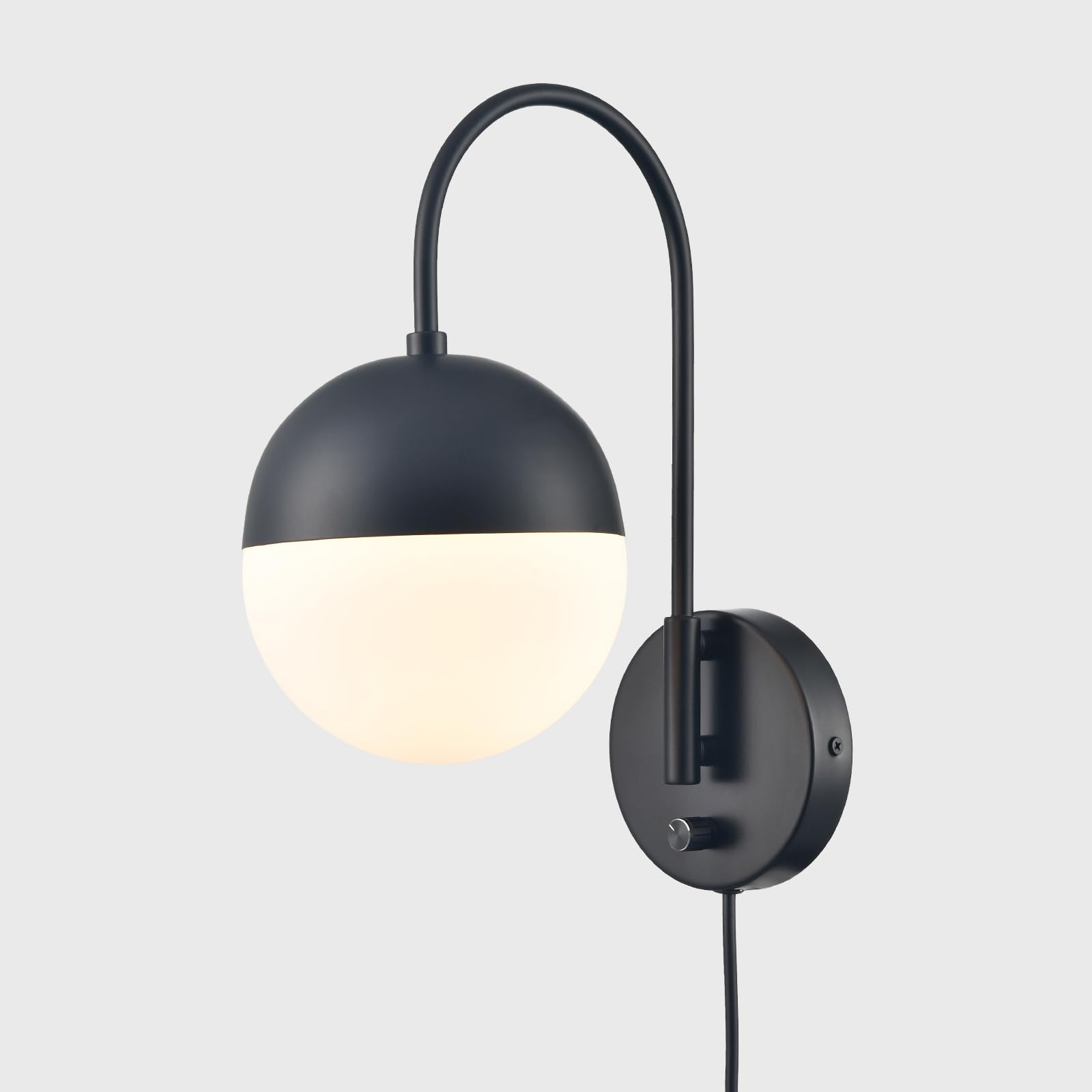 Modern Black Wall Lamp Plug in Wall Light Globe Wall Sconce with Opal White Glass Shade Bathroom Vanity Sconce…