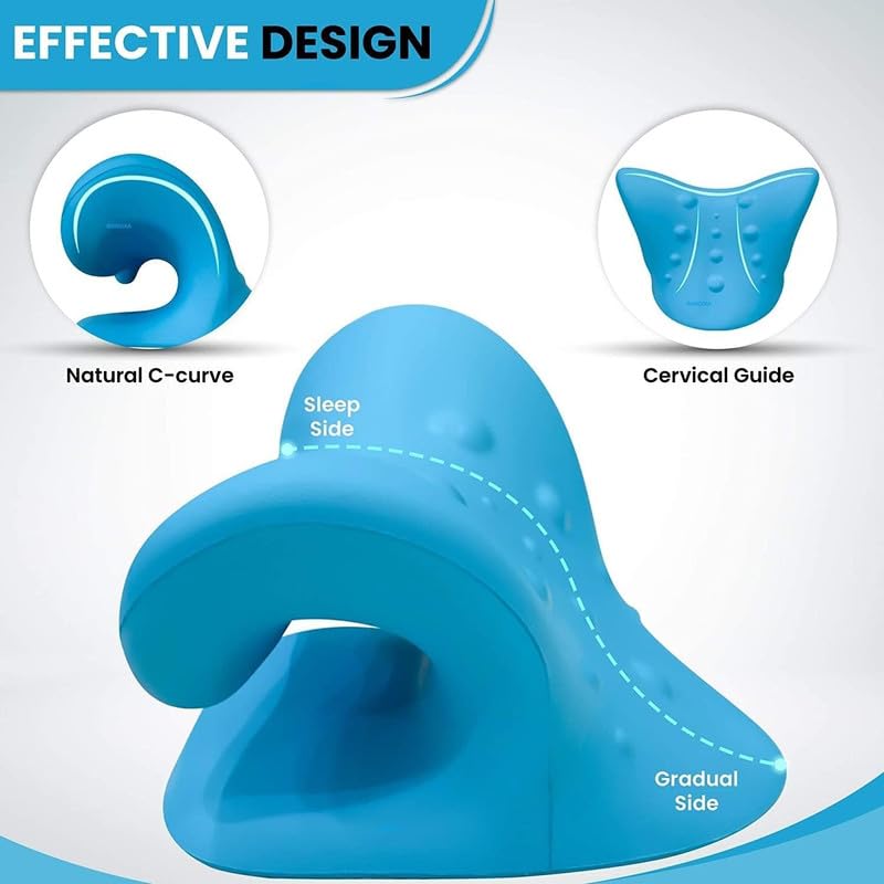 Image of Neck and Shoulder Relaxer, Cervical Traction Device for Pain Relief and Cervical Spine Alignment |Neck Stretcher Chiropractic Pillow Pain Relief Pillow (Blue, Women)