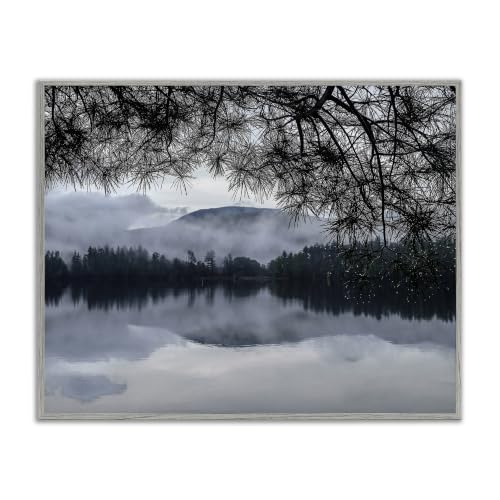 Hazy Mountain Lake Landscape Trees, 11 x 14 Inch Framed Giclée Print