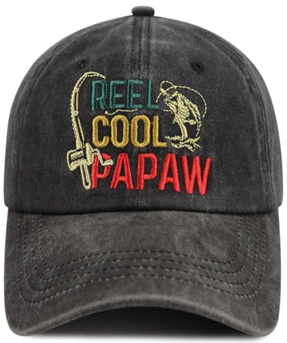 Image of Funny Reel Cool Papaw Hat for Men, Adjustable Cotton Embroidered Grandpa Baseball Cap