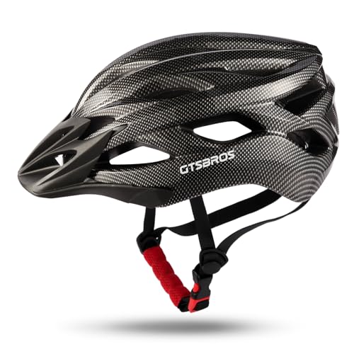 GTSBROS Casco de bicicleta con visera para mujer y hombre, casco ligero desmontable para bicicleta de montaña y transporte urbano (fibra de carbono negro, L)