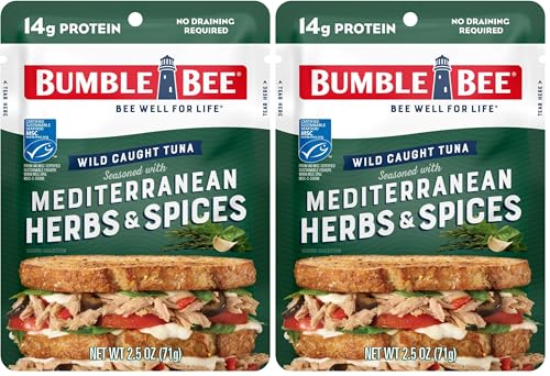 Image of Bumble Bee Mediterranean Herbs & Spices Seasoned Tuna, 2.5 oz Pouch - Ready to Eat - Wild Caught Tuna Packet - 14g Protein per Serving - Gluten Free (Pack of 2)