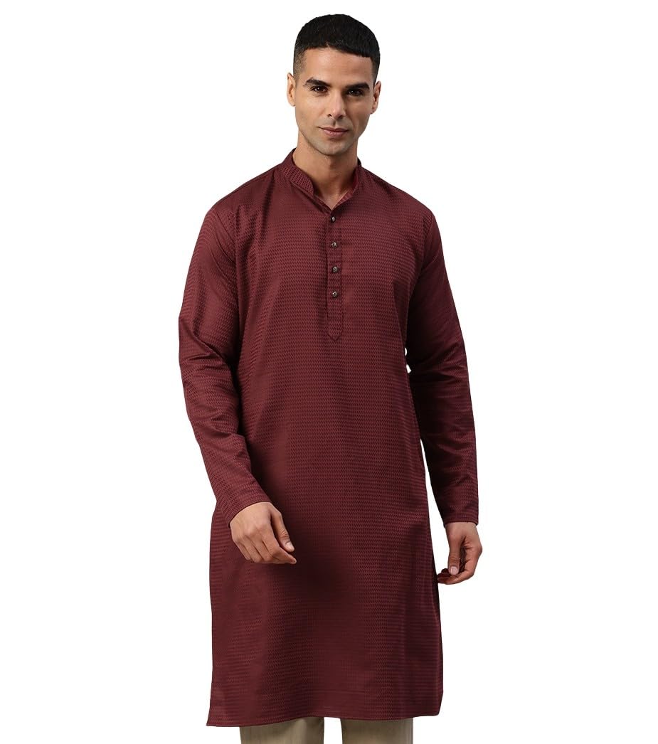 Majestic Man Textured Mandarin Collar Kurta